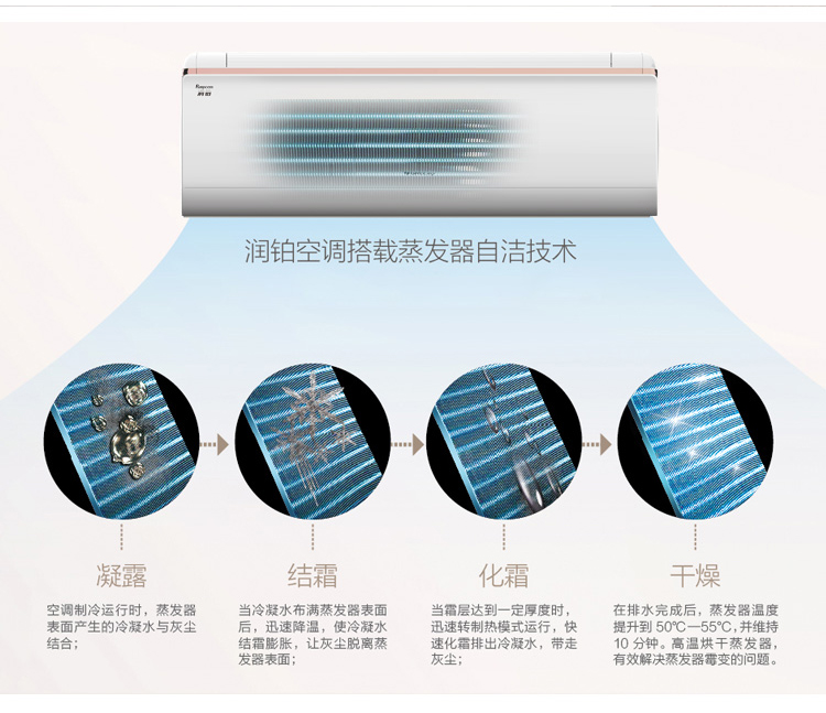 格力润铂壁挂式家用分体空调搭载蒸发器自洁技术
