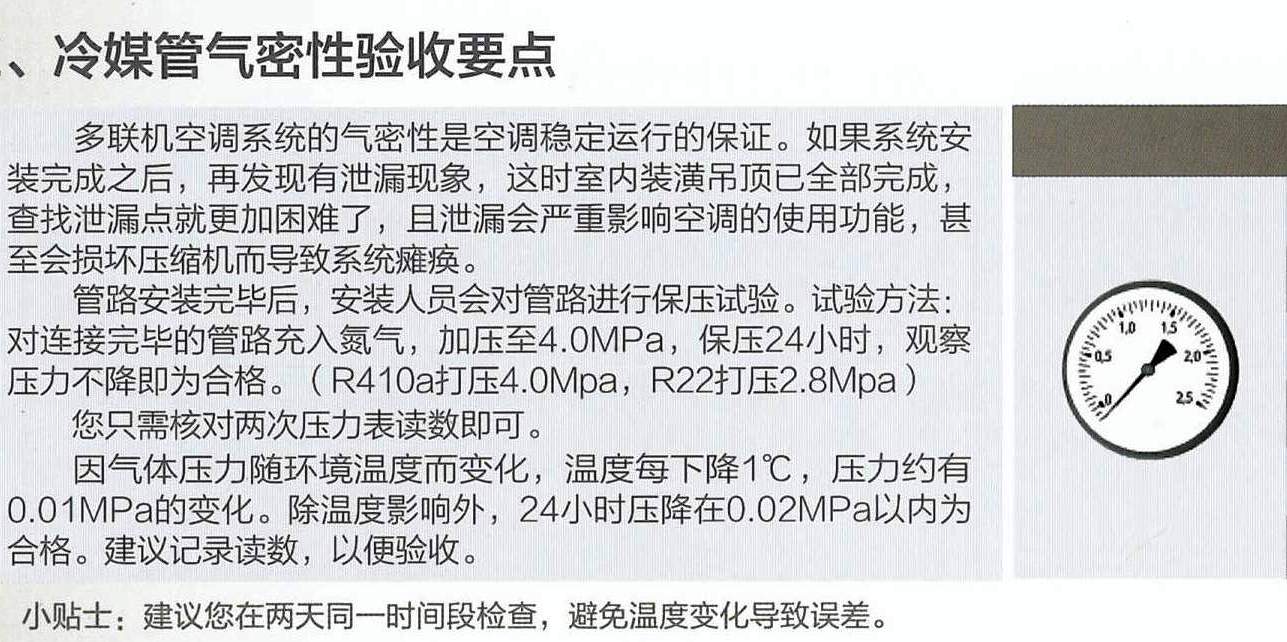 格力家用中央空调冷媒管气密性验收要点