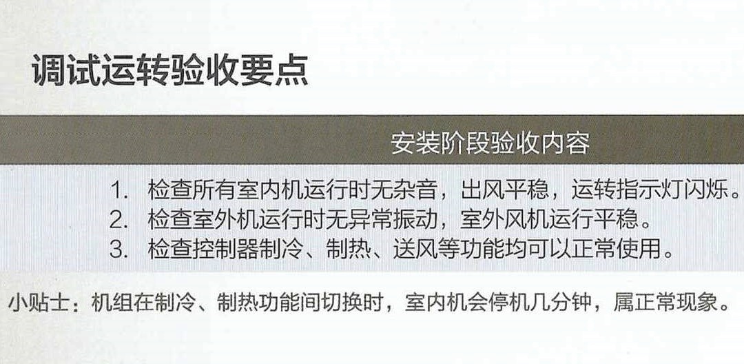 格力家用中央空调机组调试运转验收要点